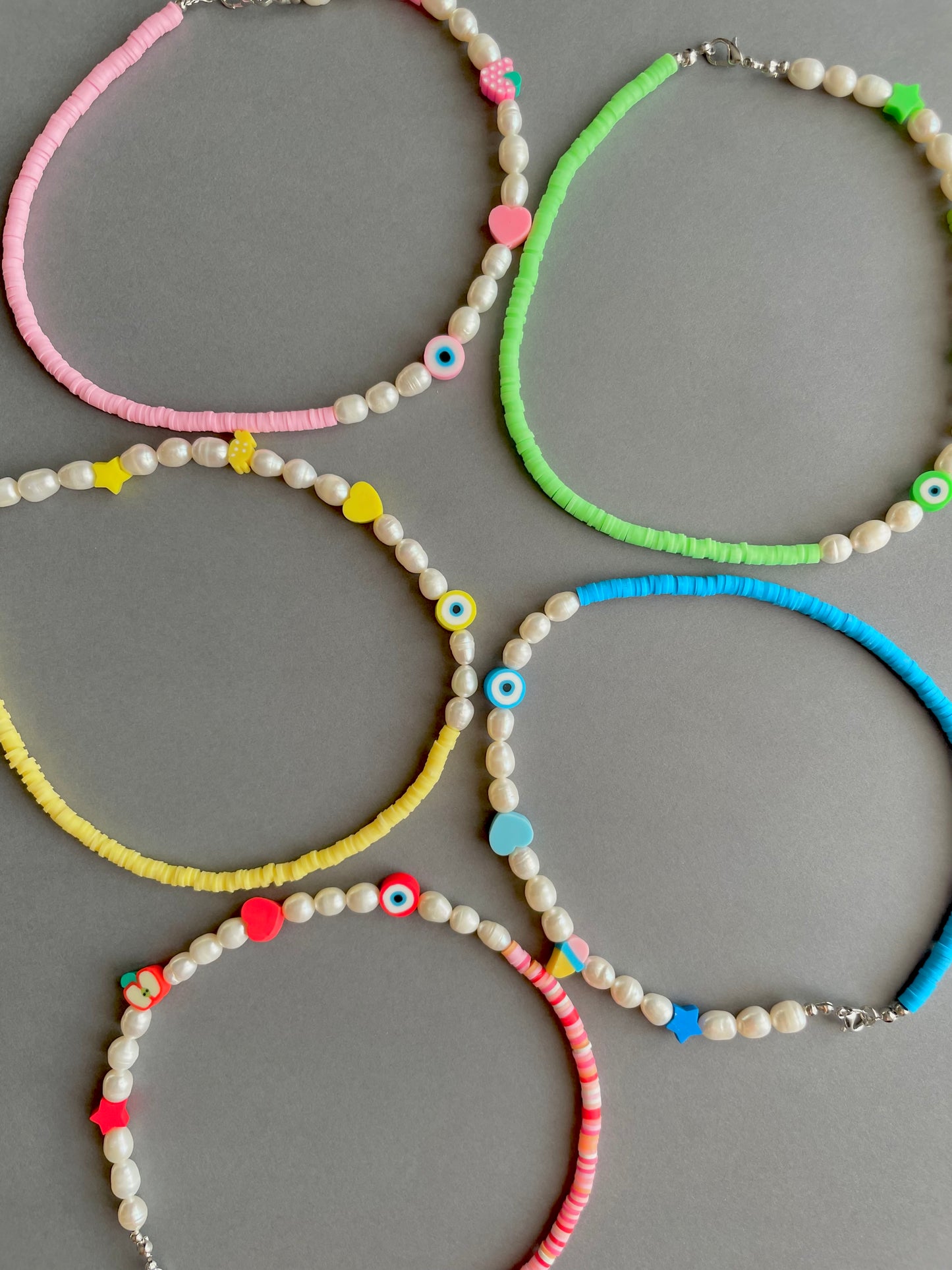 Rubber disc beads x cultivated pearls